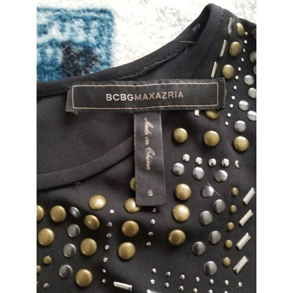 BCBGMaxAzria  Danna Top Black Semi Sheer w/Brass & Silver Studs Womens Size S - Picture 8 of 10